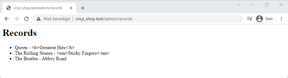 Vinyl Shop records view with XSS prevention